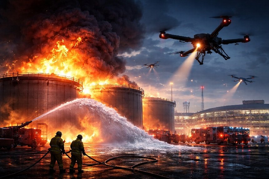 Kuwait Airport Fuel Tank Fire Drones