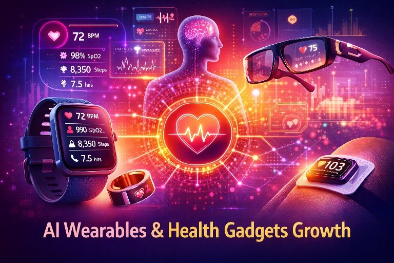 AI wearables health gadgets growth showing smart devices tracking health metrics in real time
