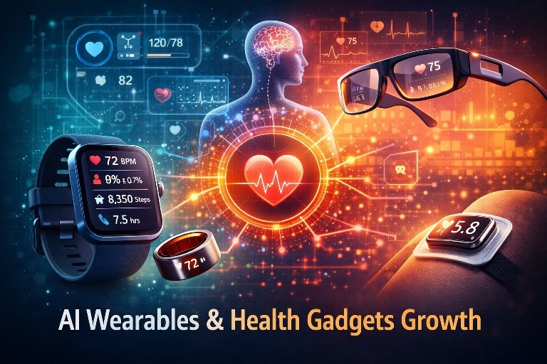 AI wearables health gadgets growth showing smart devices tracking health metrics in real time