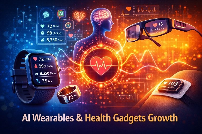 AI wearables health gadgets growth showing smart devices tracking health metrics in real time