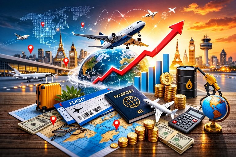 Travelers checking flight screens as Airfare Prices Rising Worldwide impact global travel costs