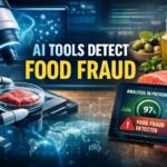 AI tools detect food fraud using machine learning sensors analyzing food samples in a modern laboratory