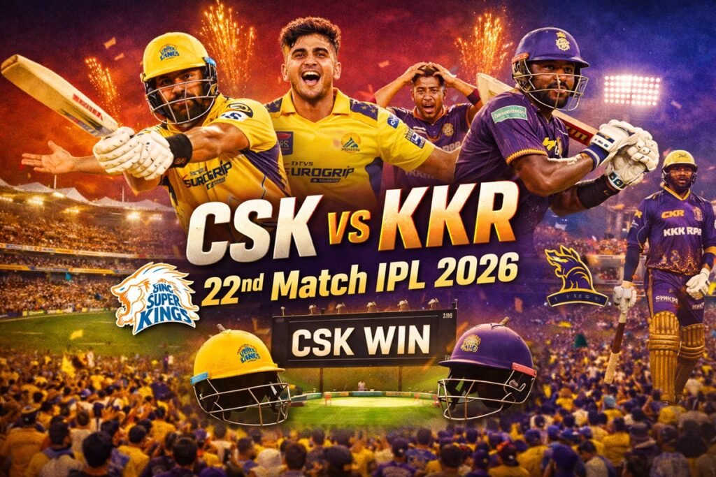 CSK vs KKR 22nd Match IPL 2026 players celebrating victory at Chepauk