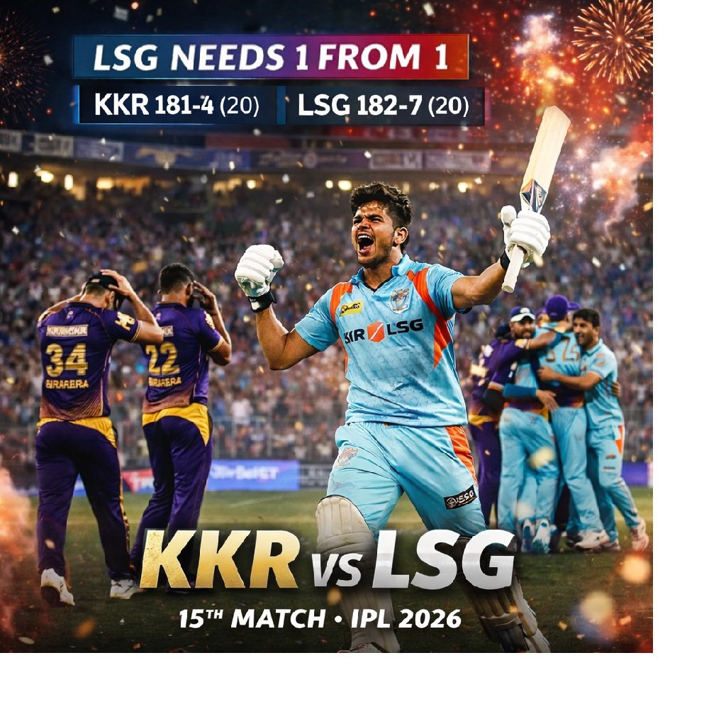KKR vs LSG 15th Match IPL 2026 thrilling last ball finish Eden Gardens