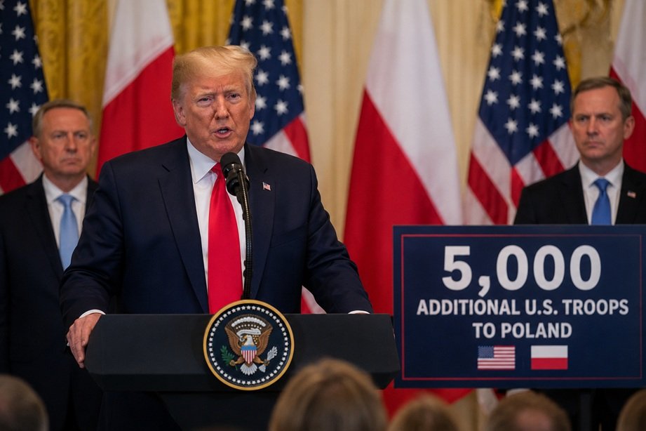 Trump troops to Poland announcement with US soldiers and NATO forces in Eastern Europe