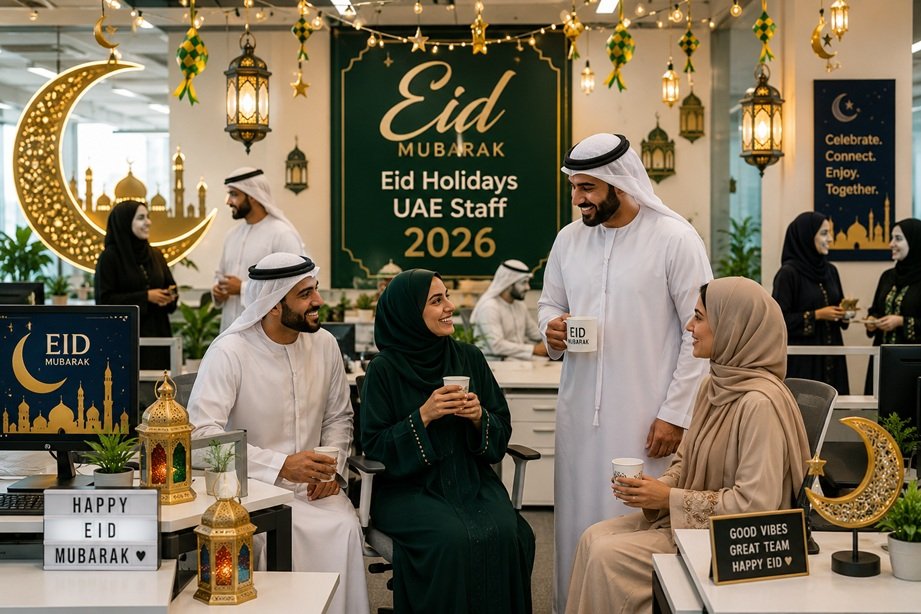 Eid Holidays UAE Staff celebrating 2026 holiday season in UAE office