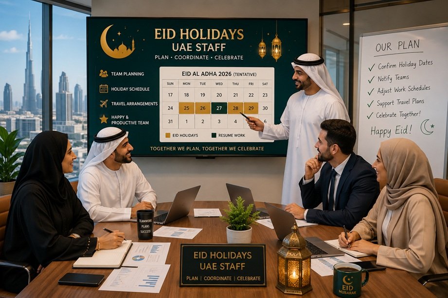 Eid Holidays UAE Staff celebrating 2026 holiday season in UAE office