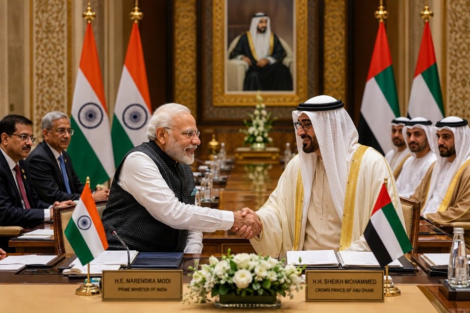 Modi UAE Five-Nation Visit begins with PM Narendra Modi arriving in UAE for strategic diplomatic talks