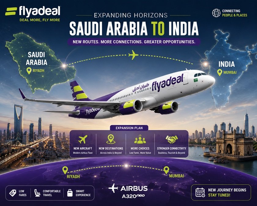 Saudi budget airline India route connecting Mumbai and Saudi Arabia through flyadeal expansion