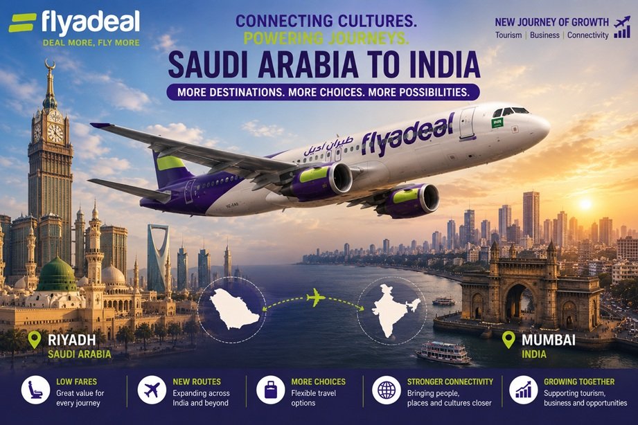 Saudi budget airline India route connecting Mumbai and Saudi Arabia through flyadeal expansion