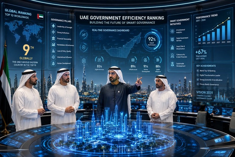 UAE Government Efficiency Ranking showing UAE global governance rise through technology and leadership