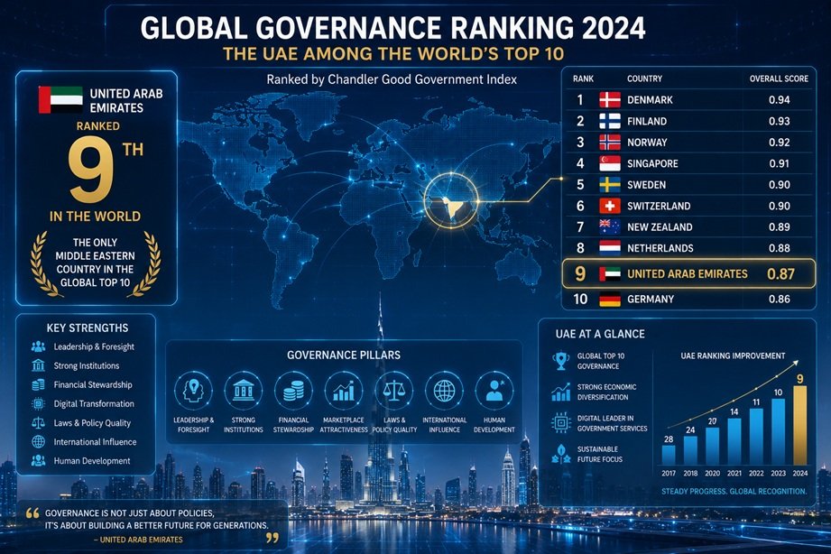 UAE Government Efficiency Ranking showing UAE global governance rise through technology and leadership