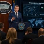US weapons stockpiles ready briefing at the Pentagon showcasing military preparedness and missile defense readiness
