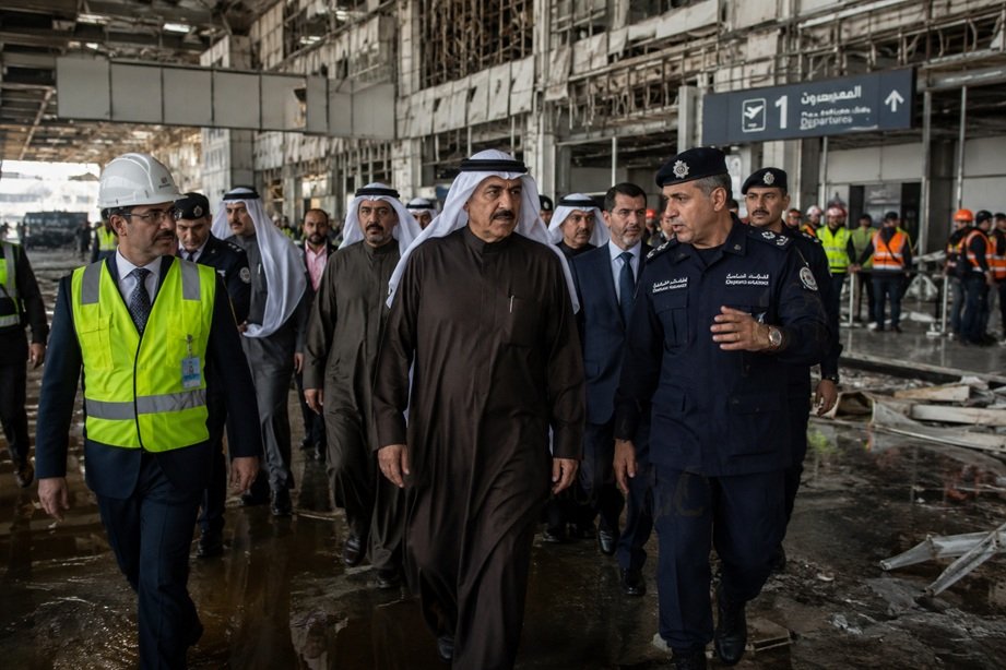 Kuwait PM Airport Visit during Terminal 1 inspection and recovery efforts at Kuwait International Airport