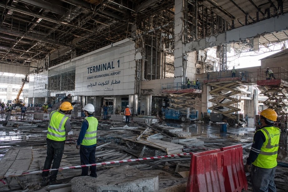 Kuwait PM Airport Visit during Terminal 1 inspection and recovery efforts at Kuwait International Airport