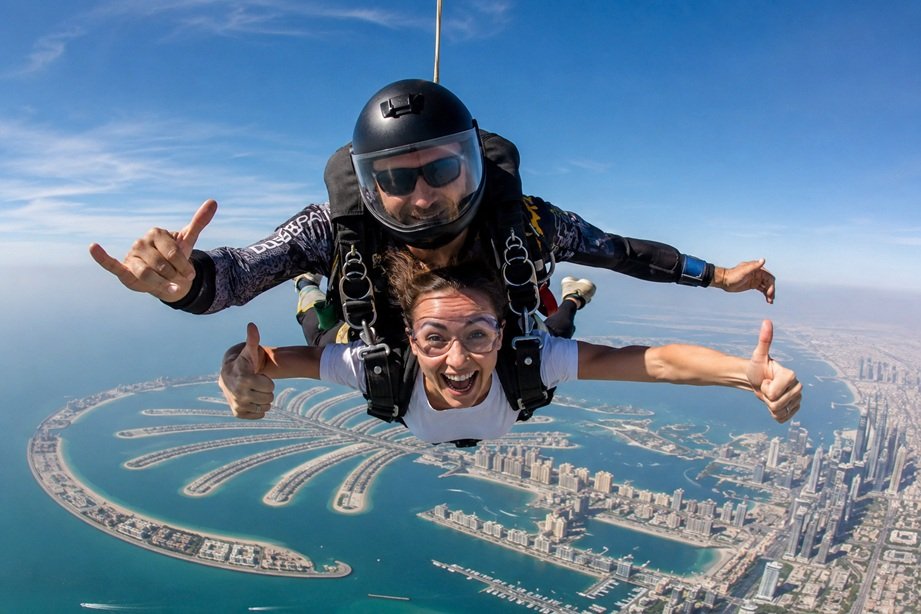 Skydive Dubai Resumes Activities with tandem skydivers above Palm Jumeirah