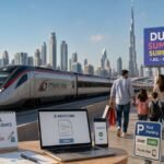 UAE July Changes 2026 featuring Etihad Rail, Dubai Summer Surprises, e-invoicing, paid parking, and school holidays