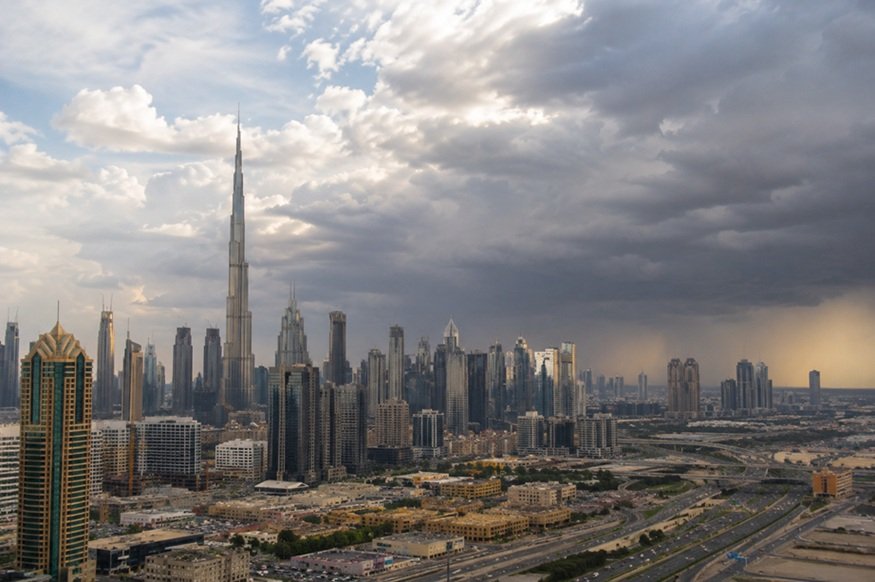 UAE Rain Forecast Tuesday showing rain clouds over eastern UAE and Hajar Mountains