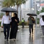 UAE Rain Forecast Tuesday showing rain clouds over eastern UAE and Hajar Mountains