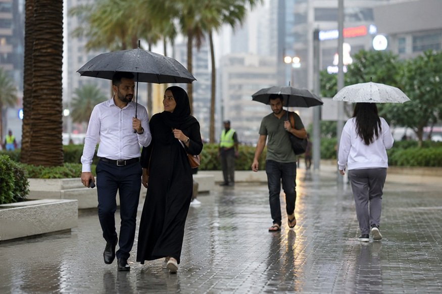 UAE Rain Forecast Tuesday showing rain clouds over eastern UAE and Hajar Mountains