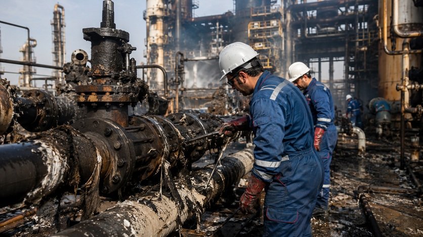 Iran Natural Gas Loss showing damaged gas infrastructure and 230 million cubic metres daily production decline