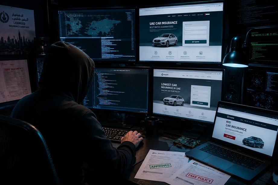Fake Car Insurance UAE warning showing scam online insurance ads targeting motorists in the UAE