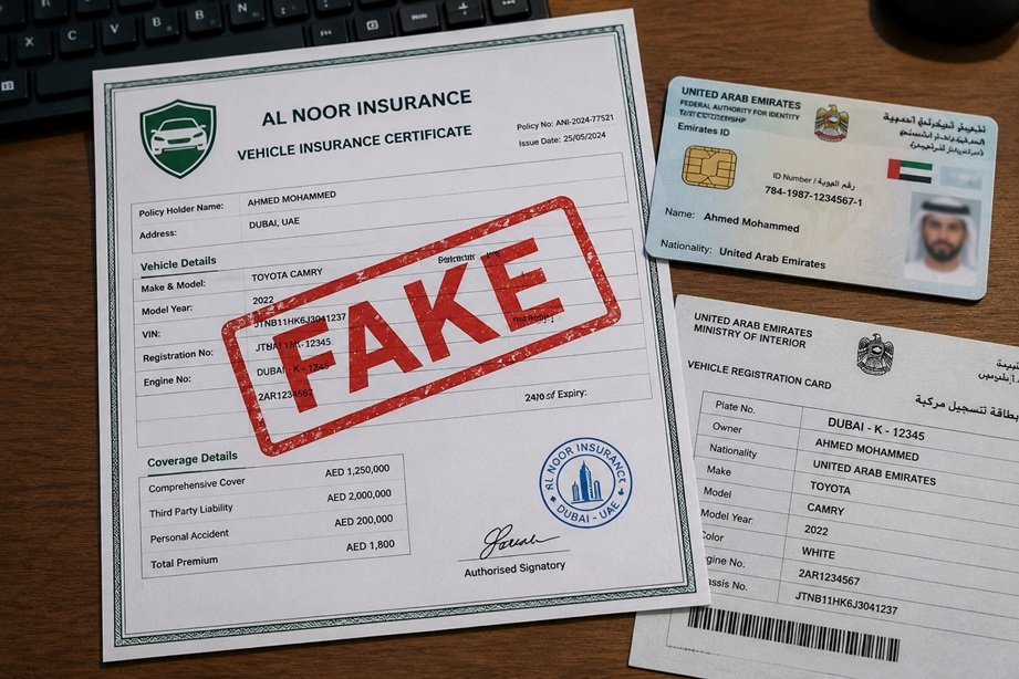 Fake Car Insurance UAE warning showing scam online insurance ads targeting motorists in the UAE