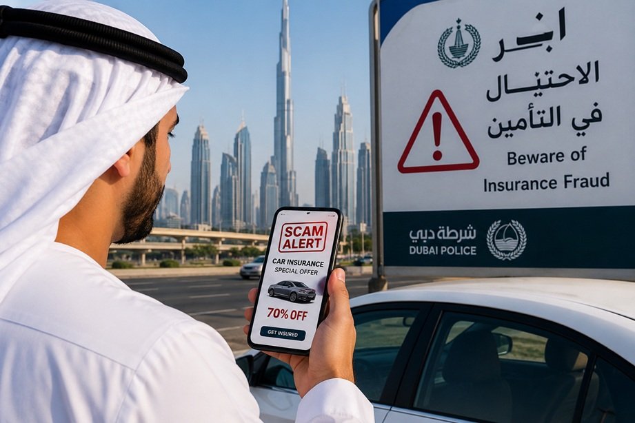Fake Car Insurance UAE warning showing scam online insurance ads targeting motorists in the UAE