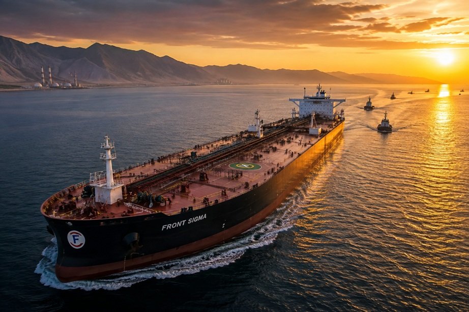 Hormuz Shipping Framework showing oil tankers in the Strait of Hormuz during Iran and Oman maritime negotiations